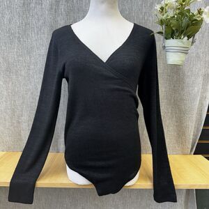 ABERCROMBIE & FITCH Soft A&F Cozy Bodysuit V Neck Faux Wrap Thong L Side Ruching